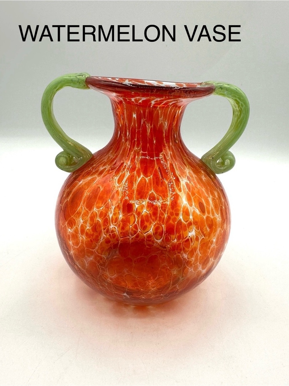 Watermelon Orange Vase by Nouveau Handcrafted Glass. 80s Vintage